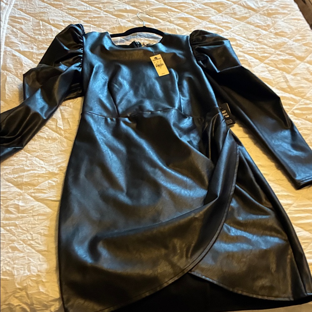 Express Black Faux Leather Midi Dress
